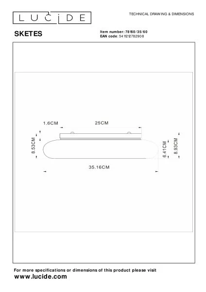 Lucide SKETES - Plafonnière - Ø 35,2 cm - LED Dimb. - CCT - 1x18W 2700K/5000K - Transparant - technisch